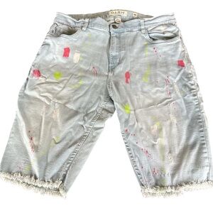 Dash Men's Jean Shorts with Paint Splatter Light Blue Denim Size 40